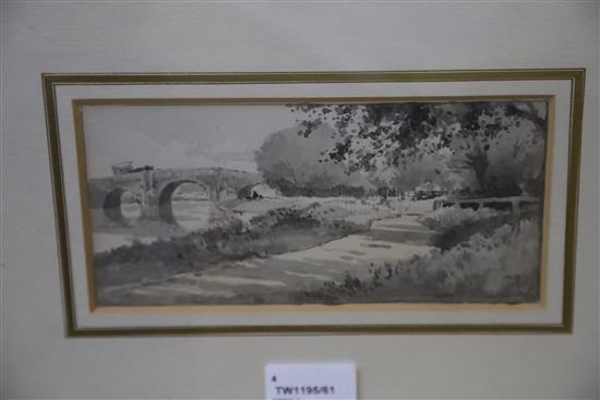 Amos Green (1735-1807), Picturesque landscape, ink wash, Percy Robertson, Sonning Bridge, ink wash and two watercolours